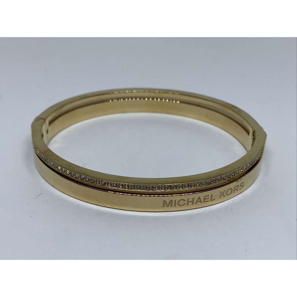 Michael Kors Women's Gold Tone Crystal Accent Logo Bangle Wrist Bracelet NJ11